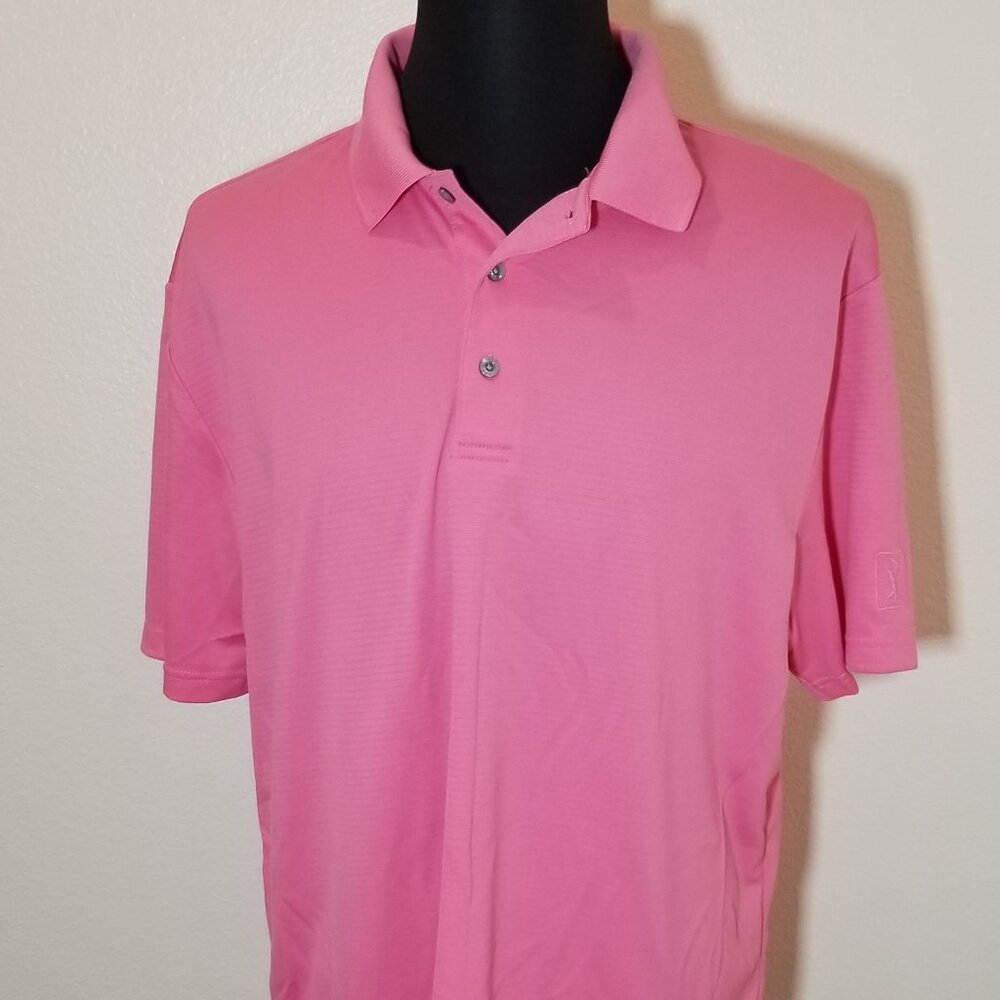 PGA Tour Mens XL Pink Short Sleeve Polo Shirt Golf Activewear Sports Preppy